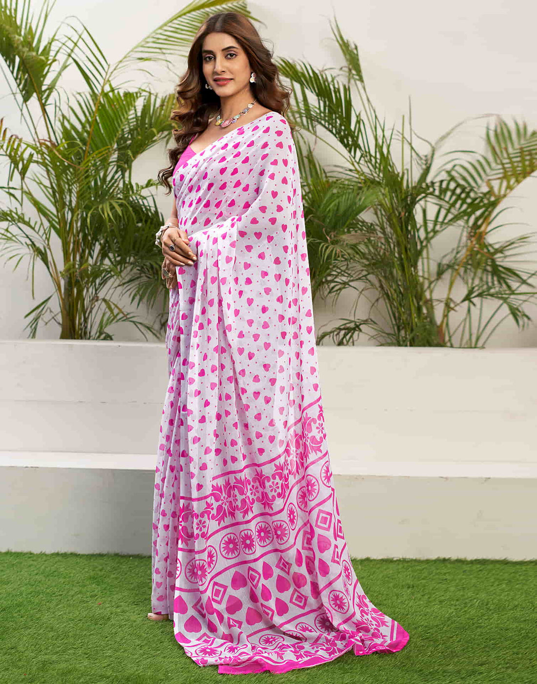 Pink Chiffon Printed Saree