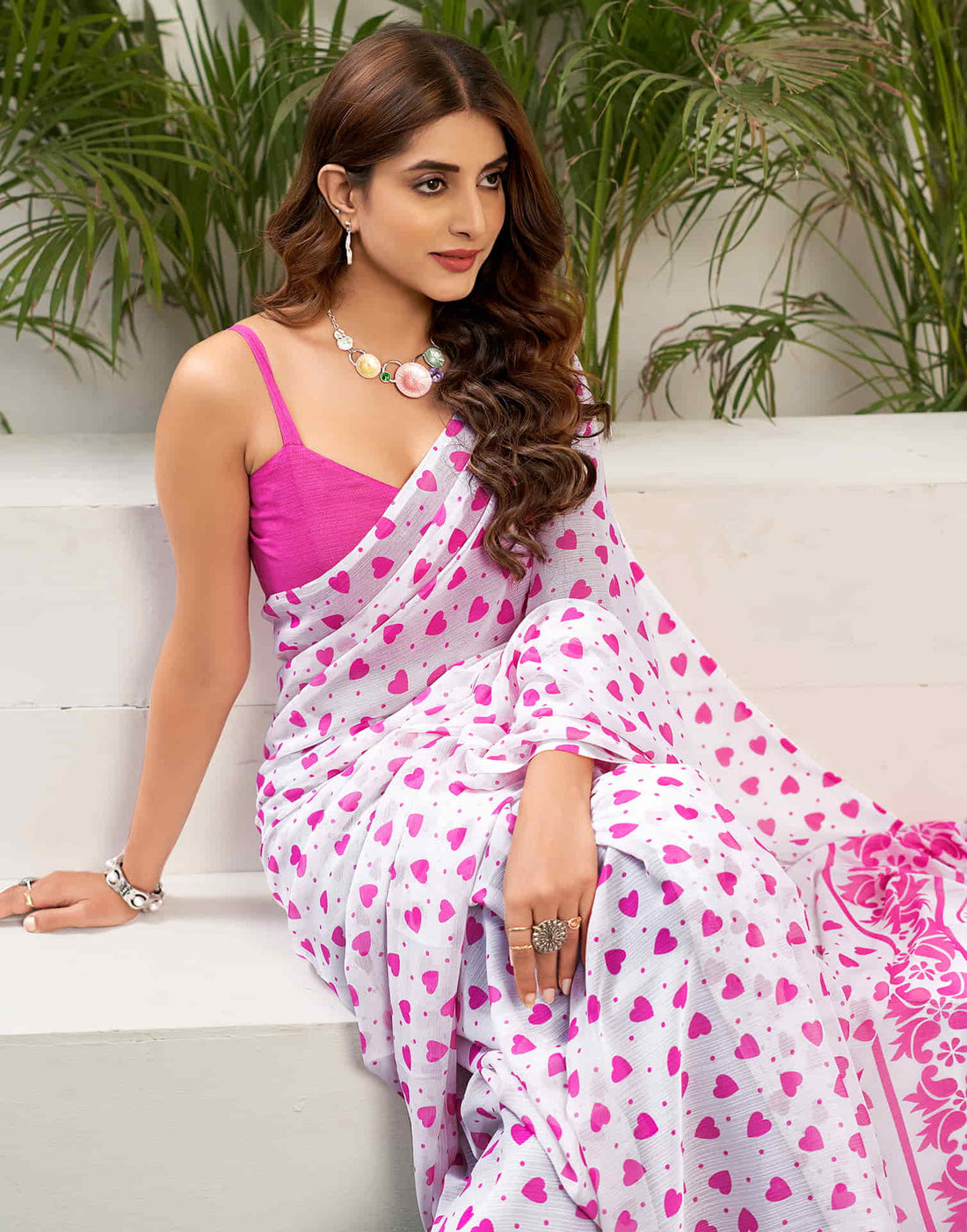 Pink Chiffon Printed Saree