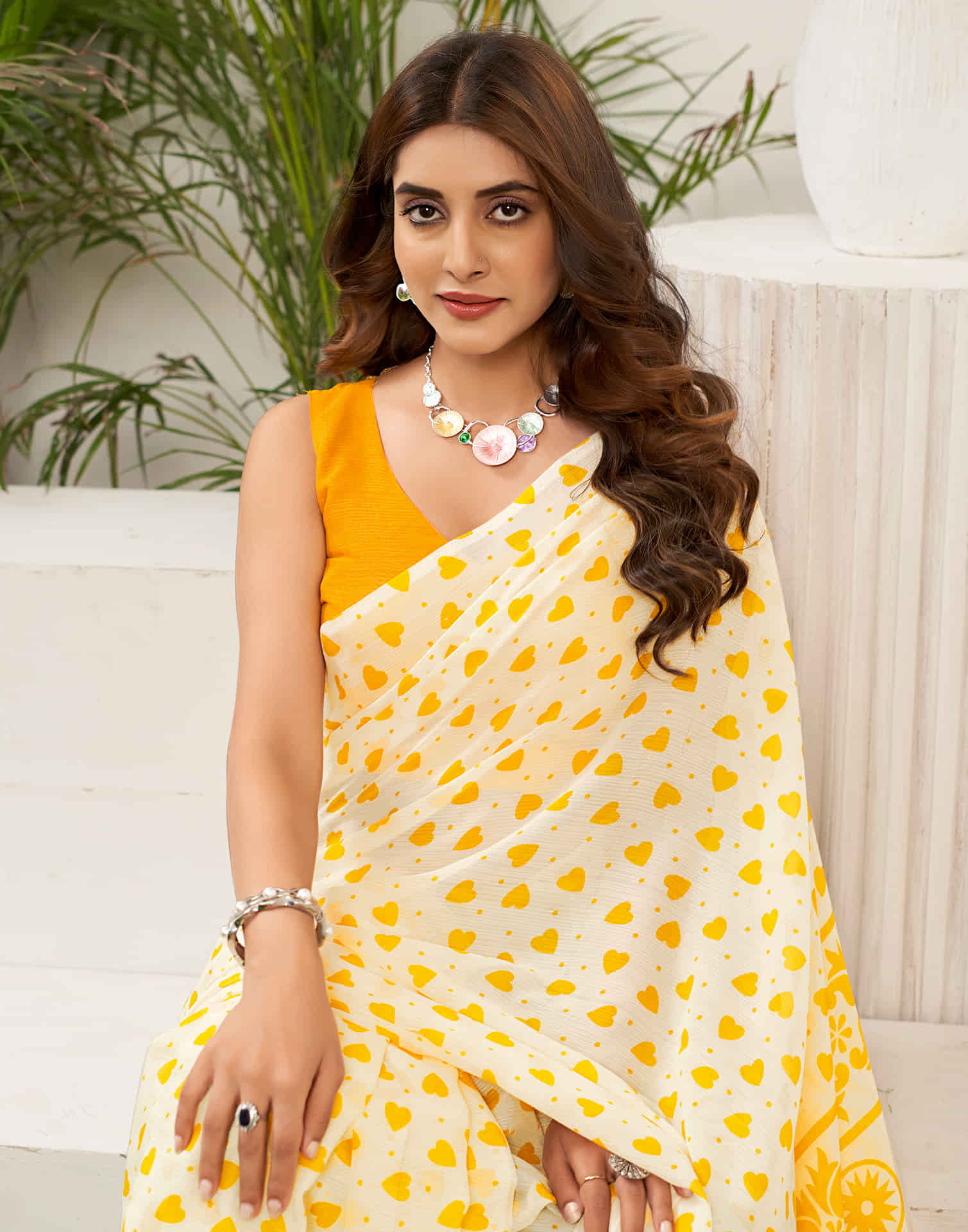 Yellow Chiffon Printed Saree