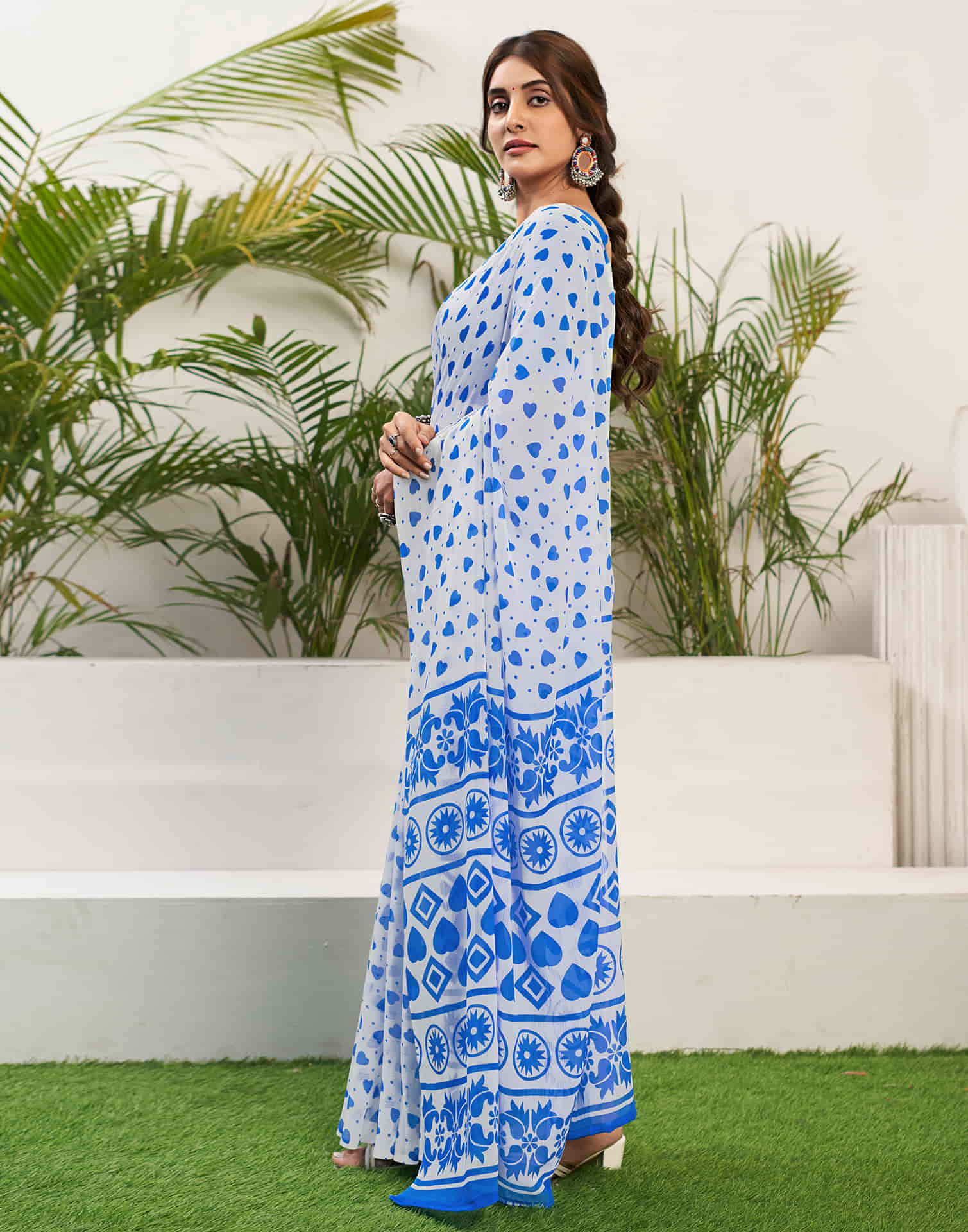 Dark Blue Chiffon Printed Saree