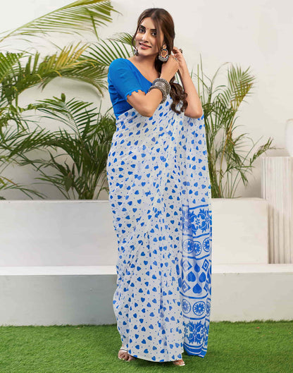 Dark Blue Chiffon Printed Saree