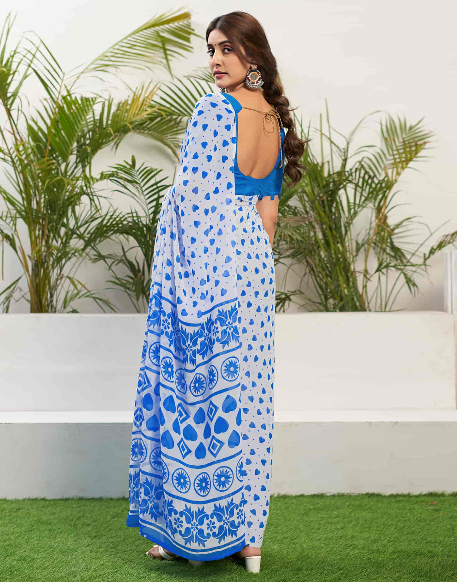 Dark Blue Chiffon Printed Saree