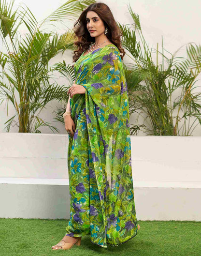 Green Chiffon Printed Saree