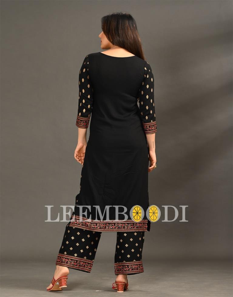 Black Coloured Rayon Foil With Pigment Work Kurti With Palazzo | Leemboodi