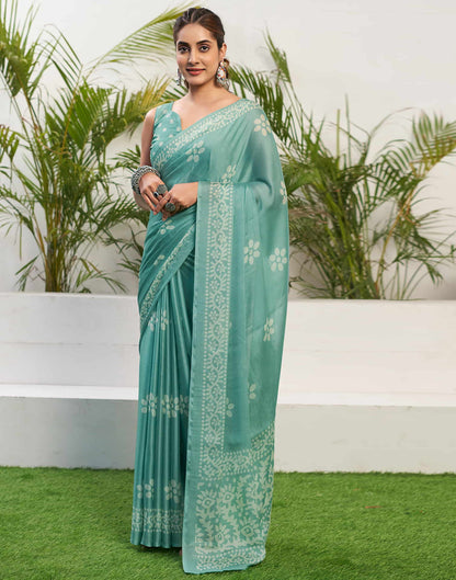 Soft Turquoise Chiffon Printed Saree