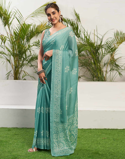 Soft Turquoise Chiffon Printed Saree