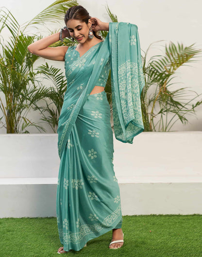 Soft Turquoise Chiffon Printed Saree