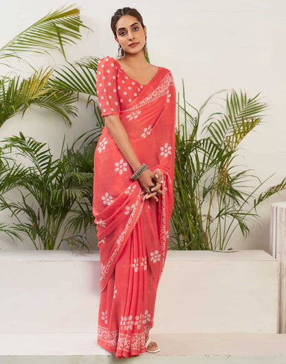 Light Red Chiffon Printed Saree