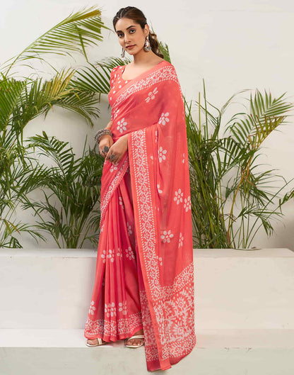 Light Red Chiffon Printed Saree