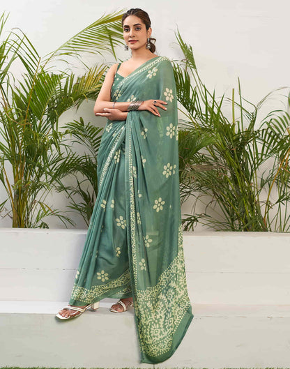 Dusty Green Chiffon Printed Saree