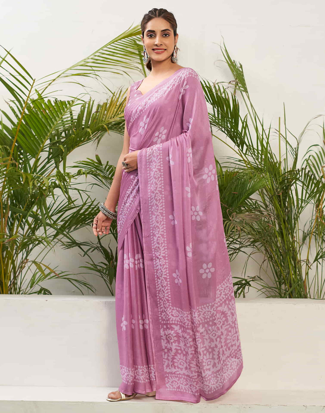 Light Pink Chiffon Printed Saree