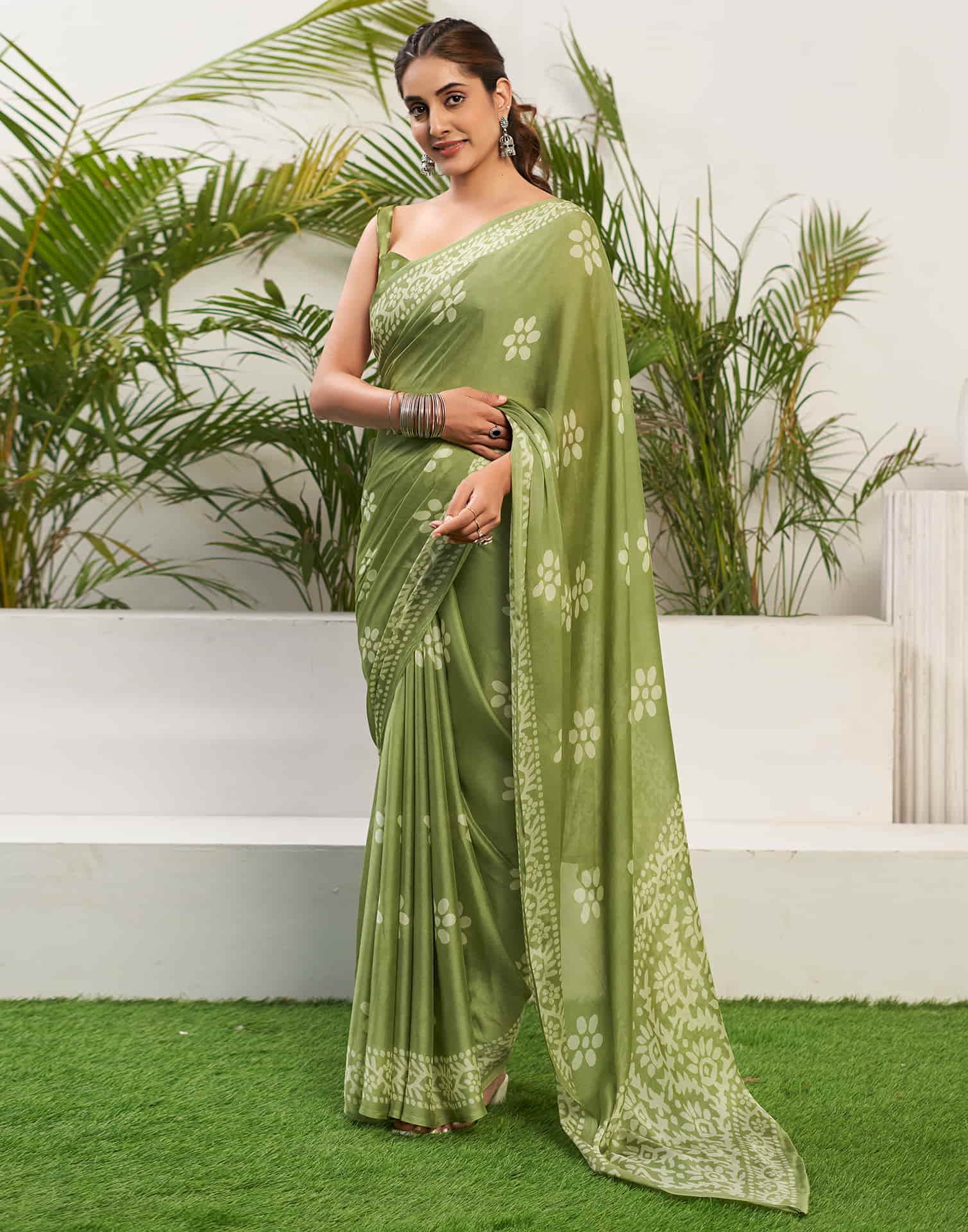 Pista Green Chiffon Printed Saree