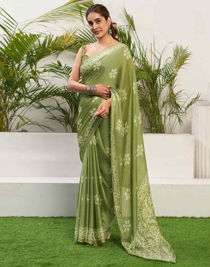 Pista Green Chiffon Printed Saree