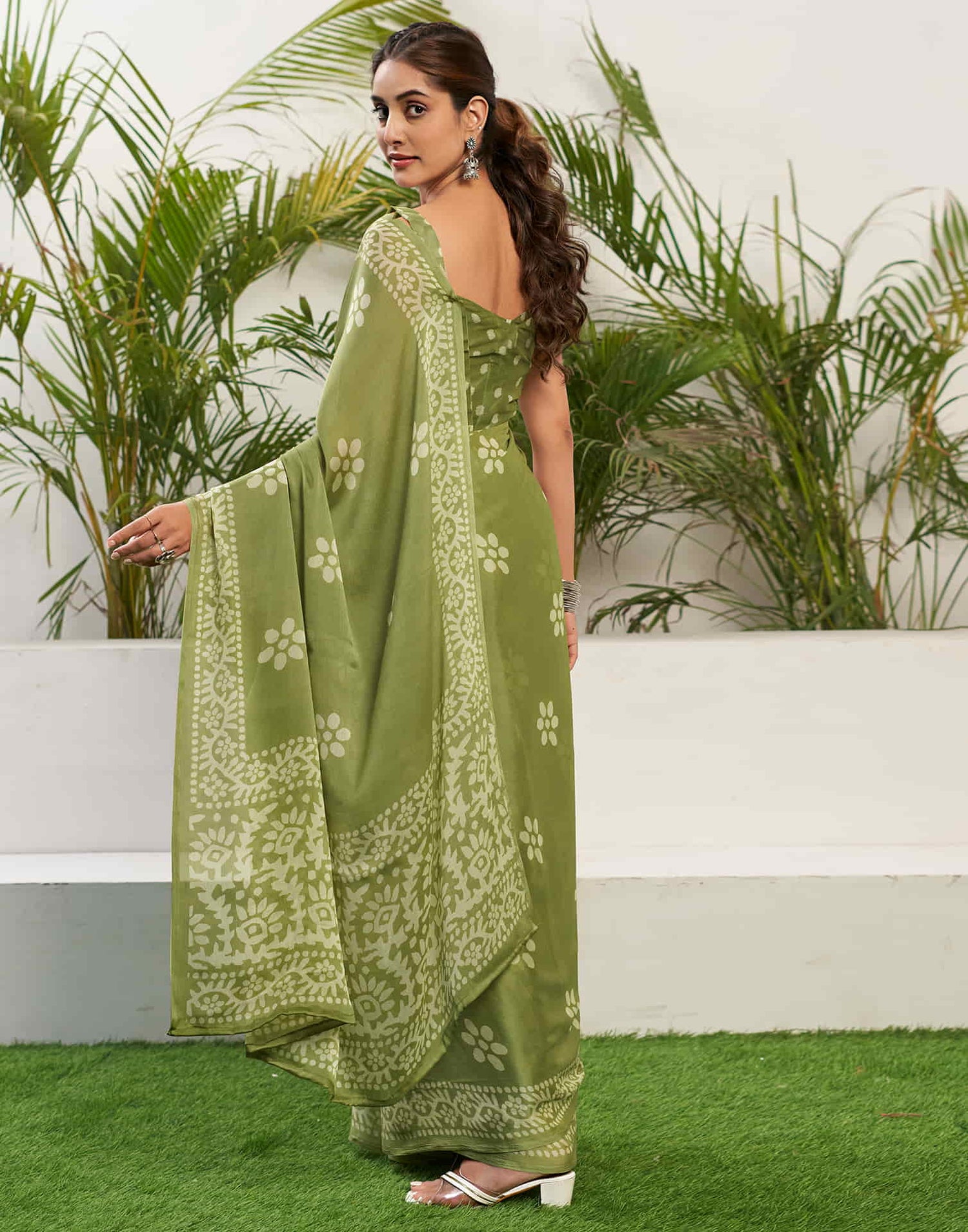 Pista Green Chiffon Printed Saree