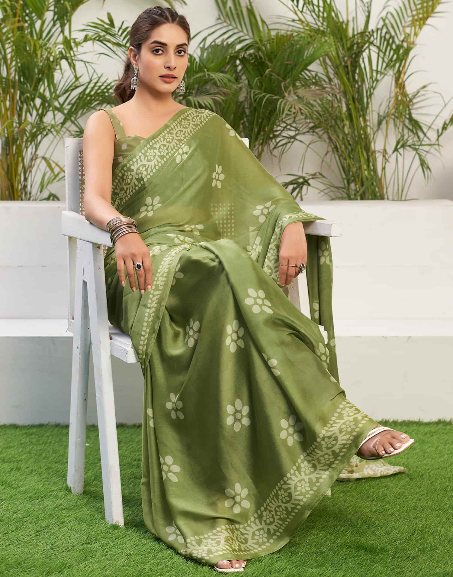 Pista Green Chiffon Printed Saree