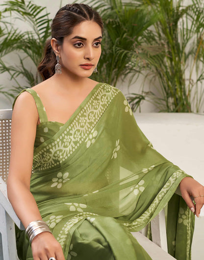 Pista Green Chiffon Printed Saree