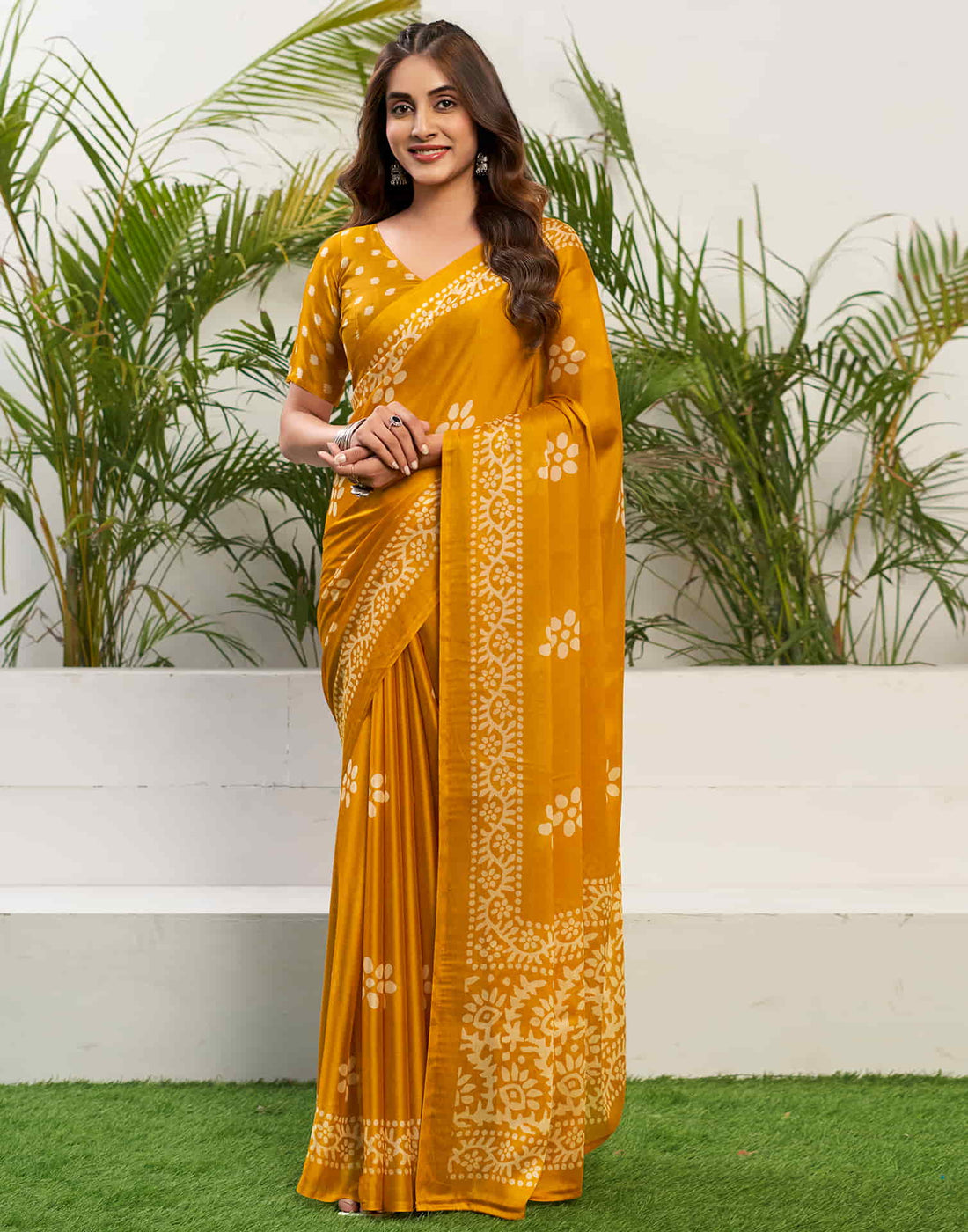 Turmeric Yellow Chiffon Printed Saree