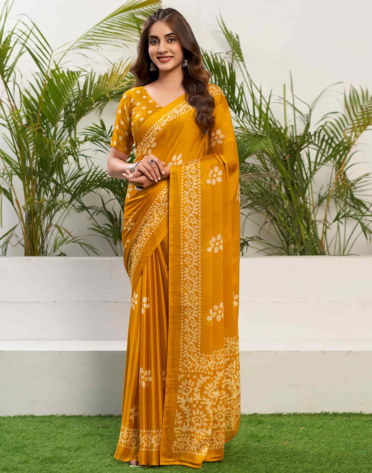 Turmeric Yellow Chiffon Printed Saree