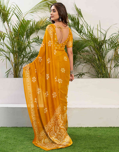 Turmeric Yellow Chiffon Printed Saree