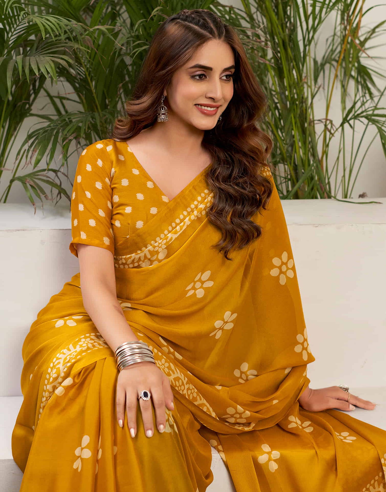 Turmeric Yellow Chiffon Printed Saree