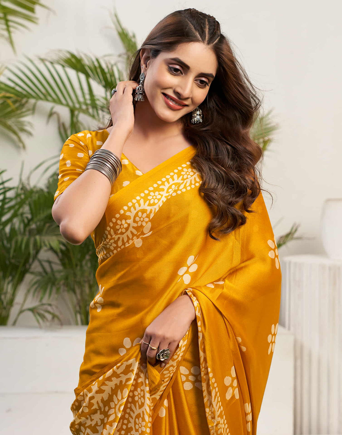 Turmeric Yellow Chiffon Printed Saree