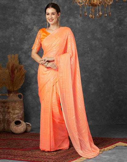 Light Orange Georgette Plain Saree