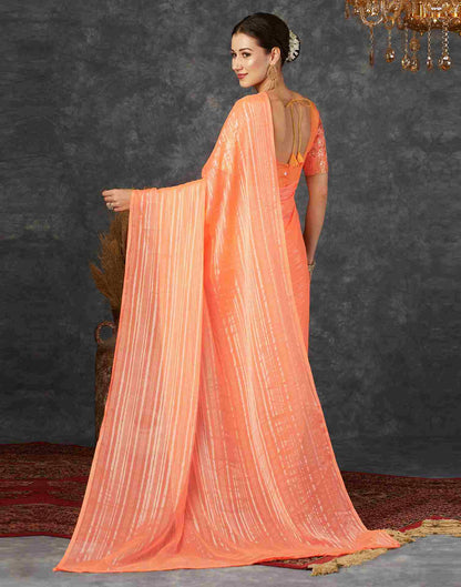 Light Orange Georgette Plain Saree