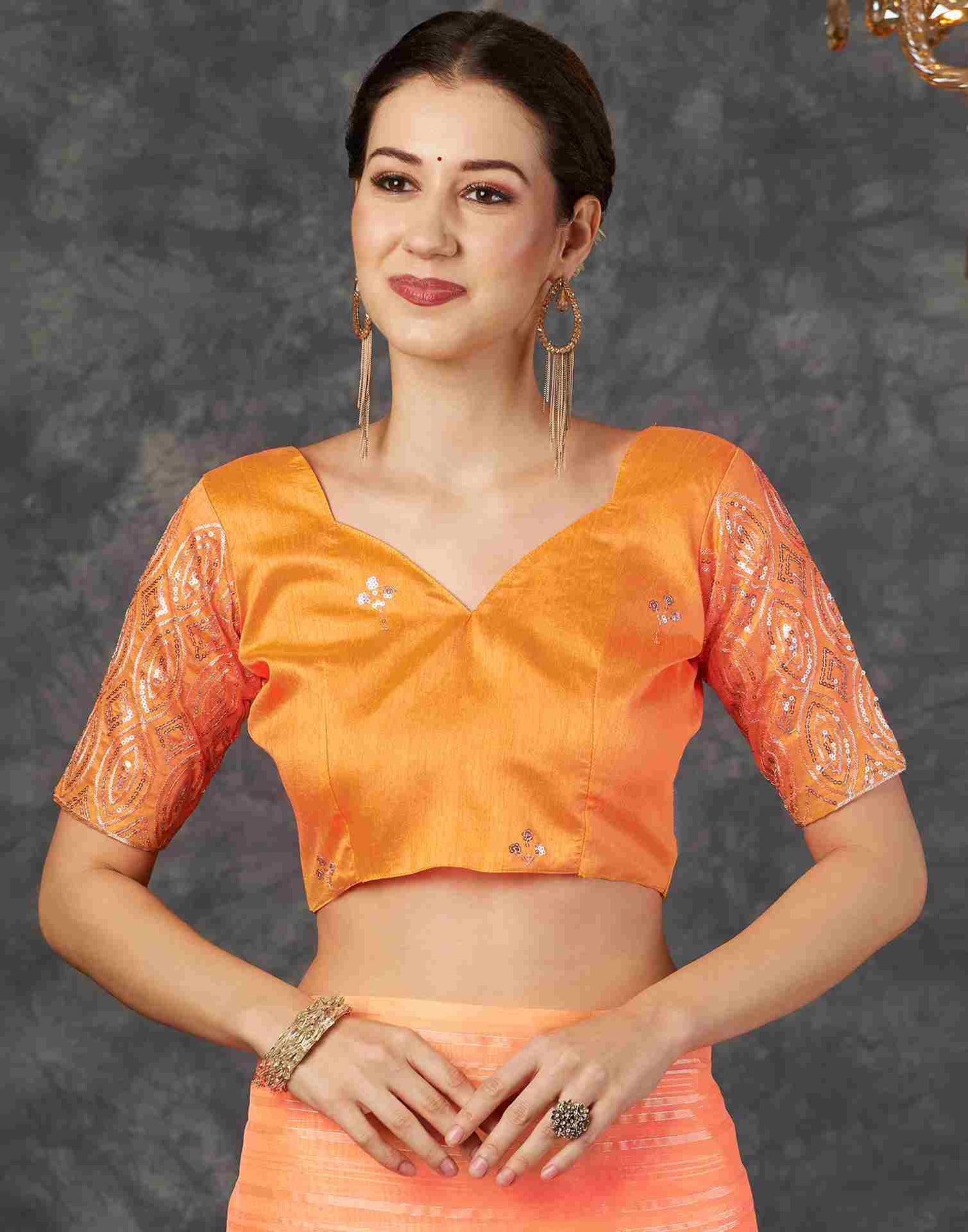 Light Orange Georgette Plain Saree