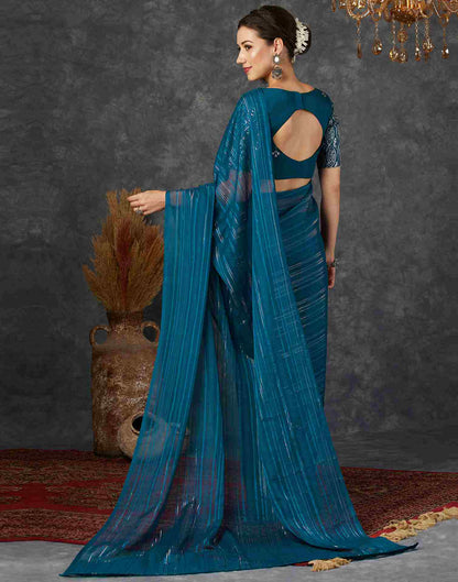 Rama Blue Georgette Plain Saree