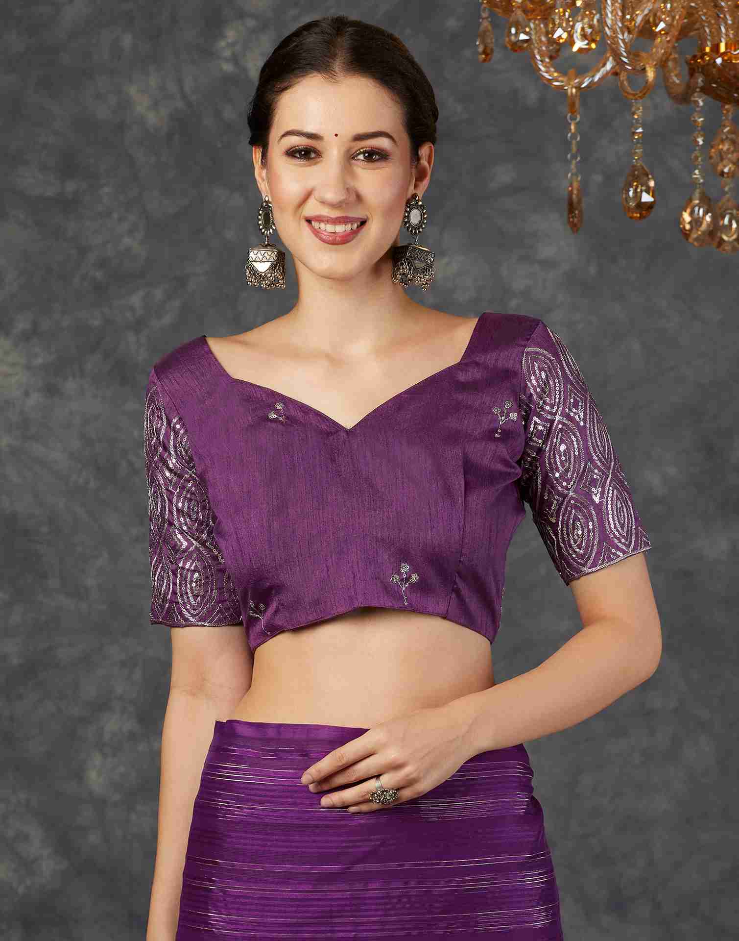 Dark Violet Georgette Plain Saree