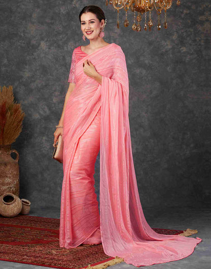 Punch Pink Georgette Plain Saree