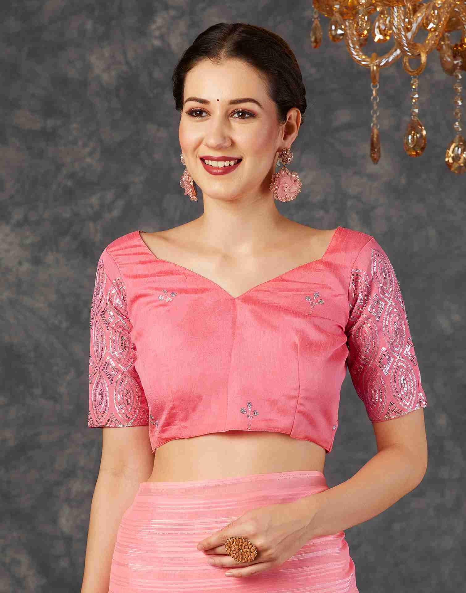 Punch Pink Georgette Plain Saree