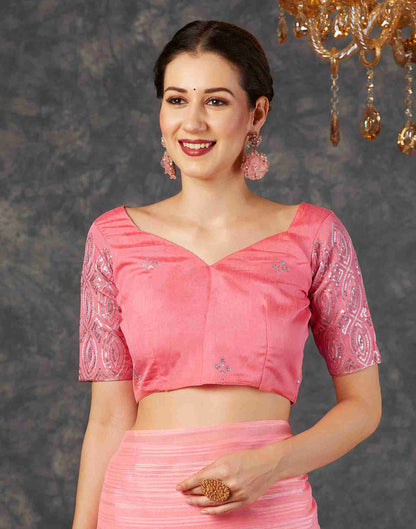 Punch Pink Georgette Plain Saree