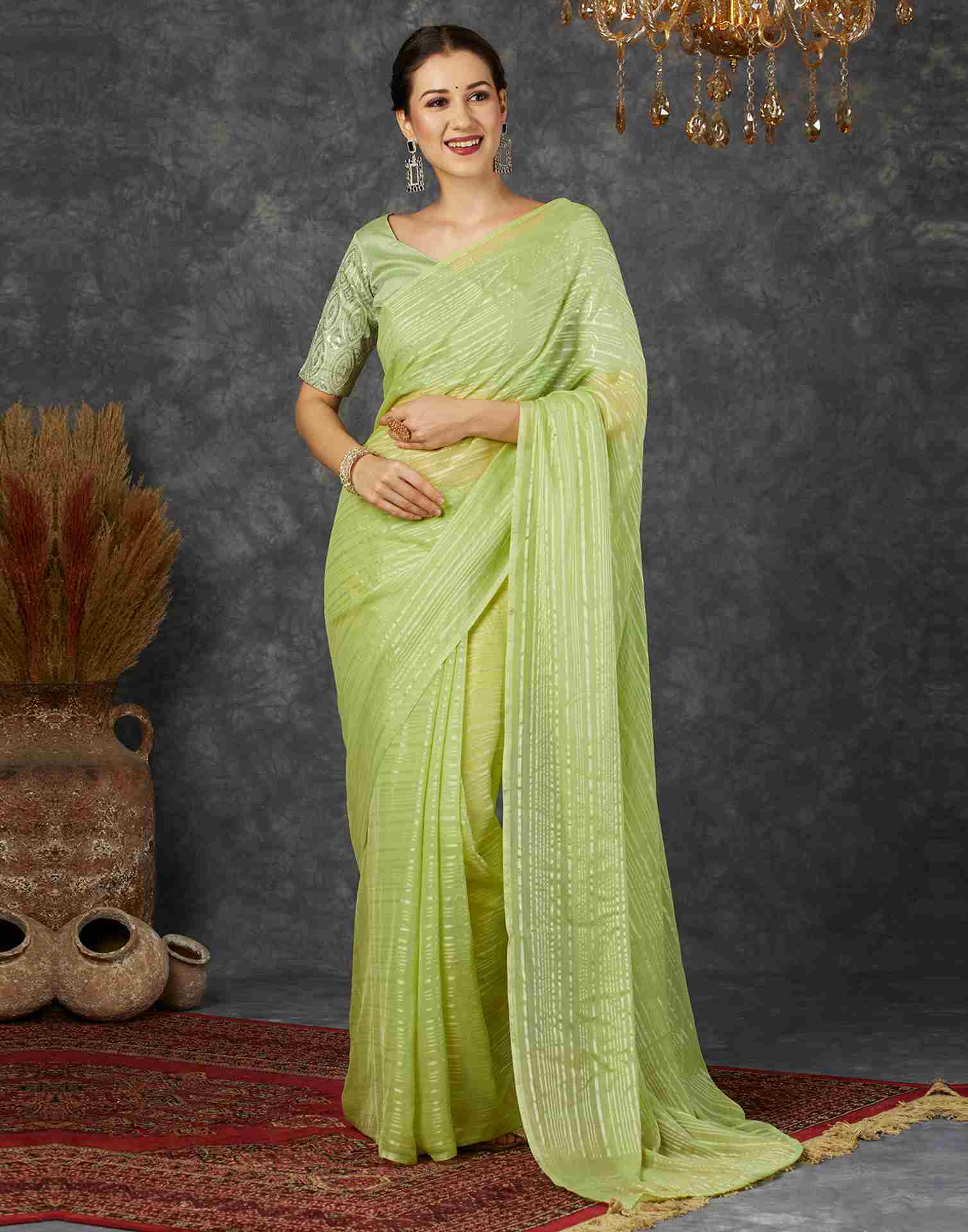 Light Green Georgette Plain Saree