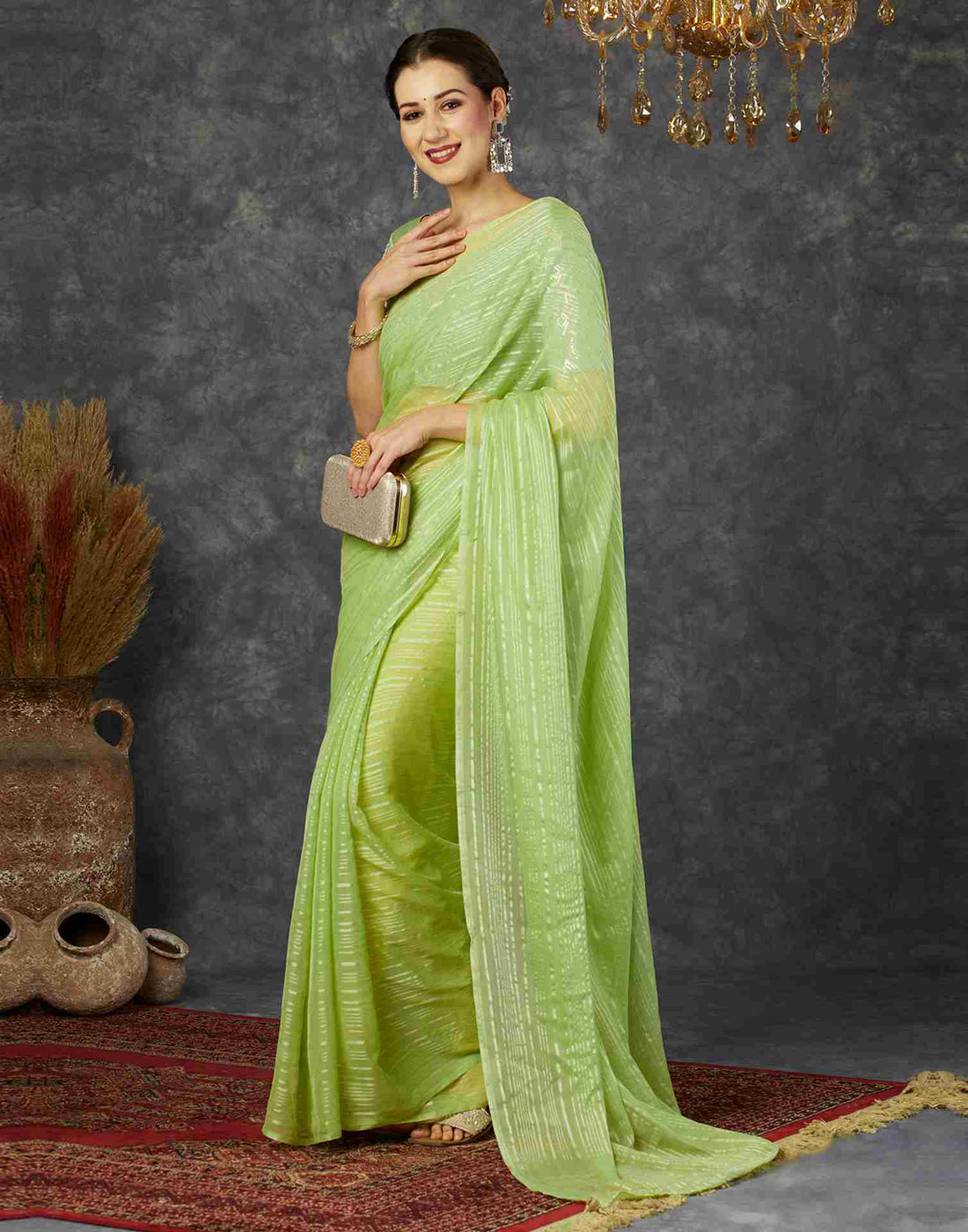 Light Green Georgette Plain Saree