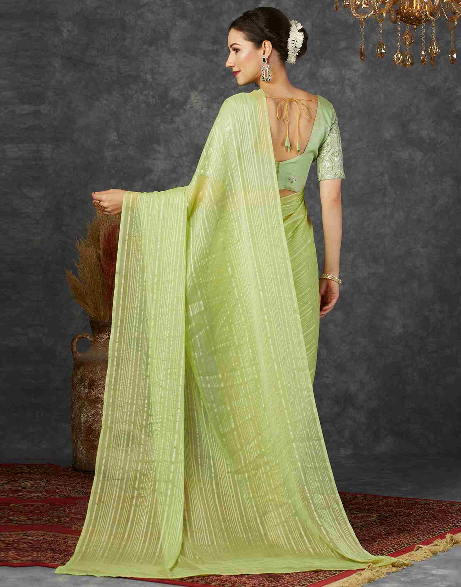 Light Green Georgette Plain Saree