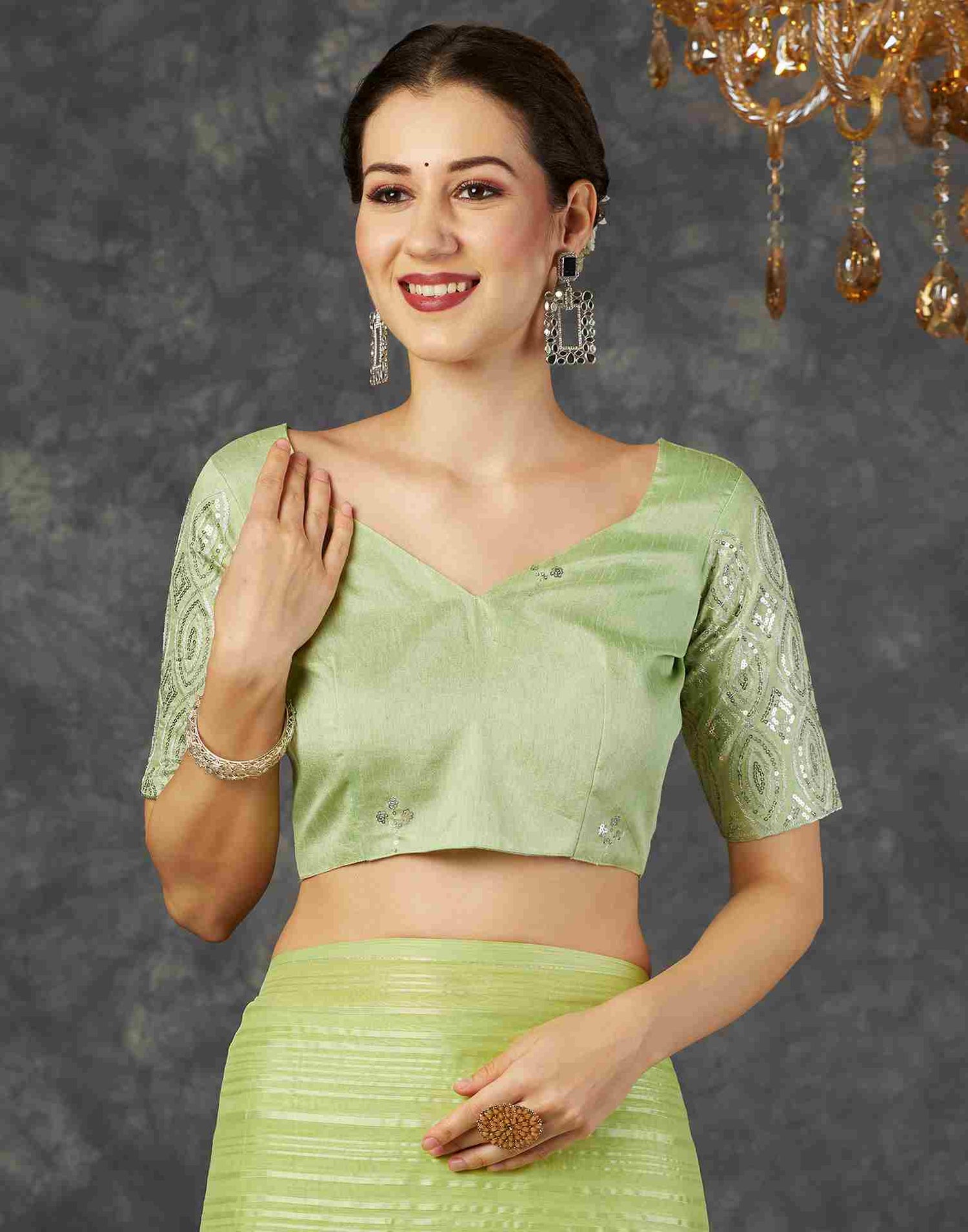 Light Green Georgette Plain Saree