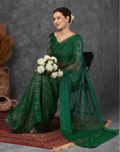 Dark Green Georgette Plain Saree