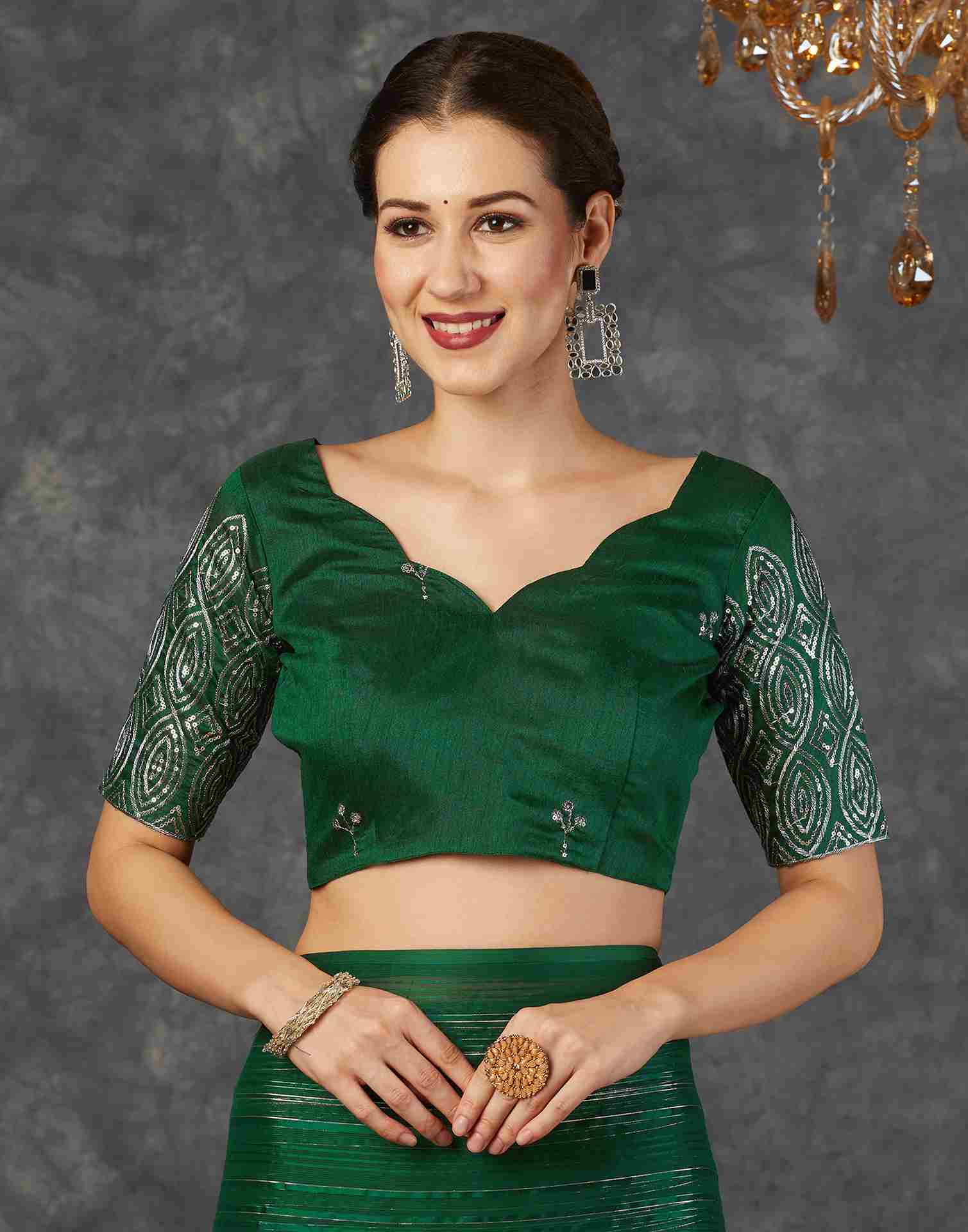 Dark Green Georgette Plain Saree