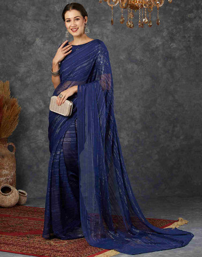 Navy Blue Georgette Plain Saree