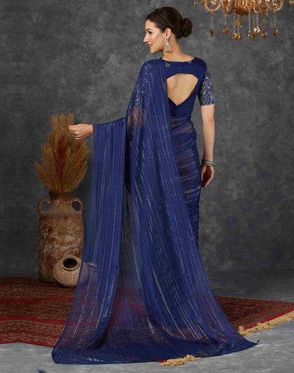 Navy Blue Georgette Plain Saree