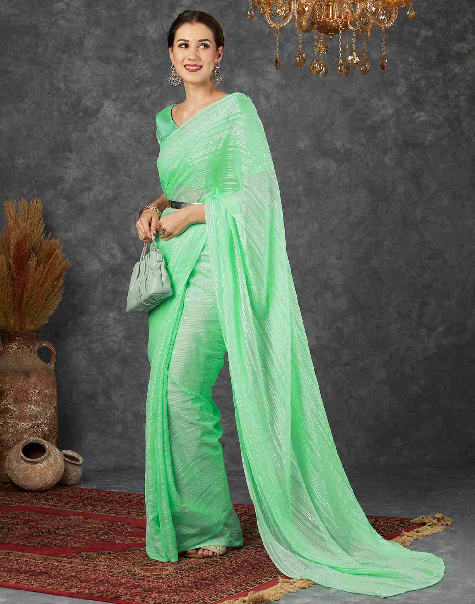 Mint Green Georgette Plain Saree