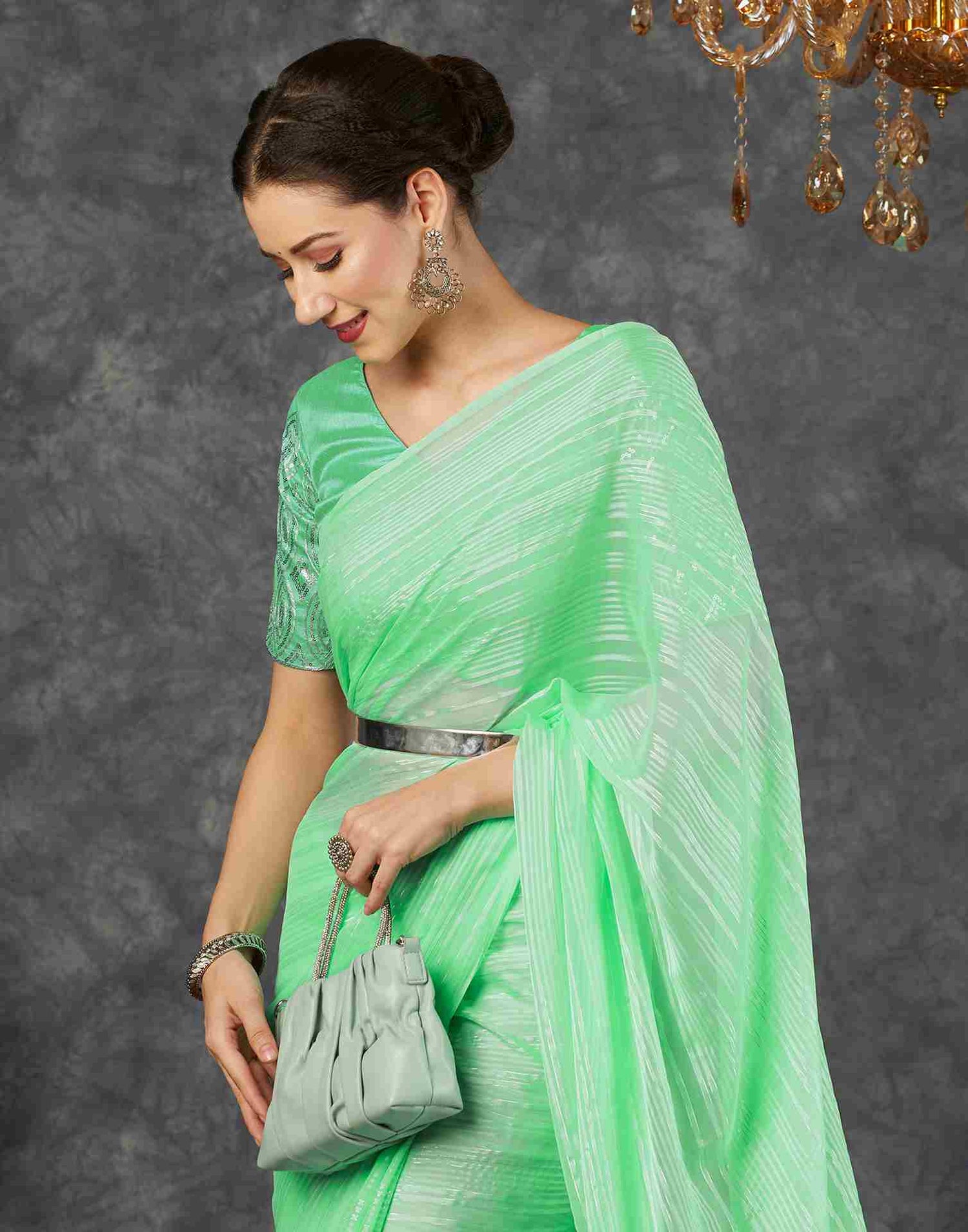 Mint Green Georgette Plain Saree