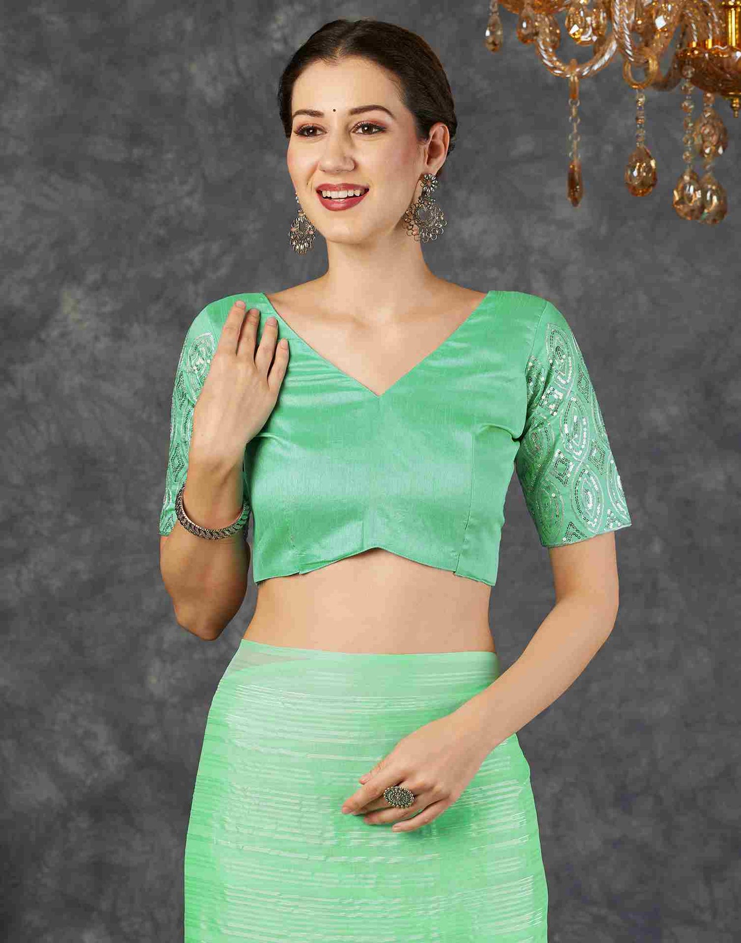 Mint Green Georgette Plain Saree