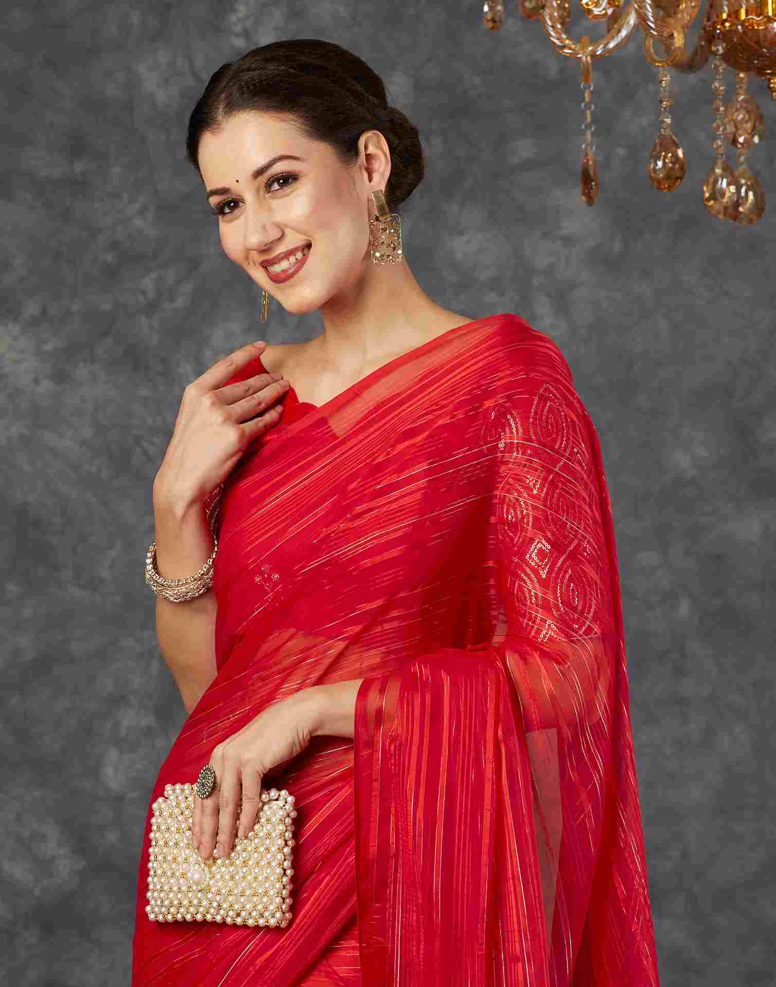 Red Georgette Plain Saree