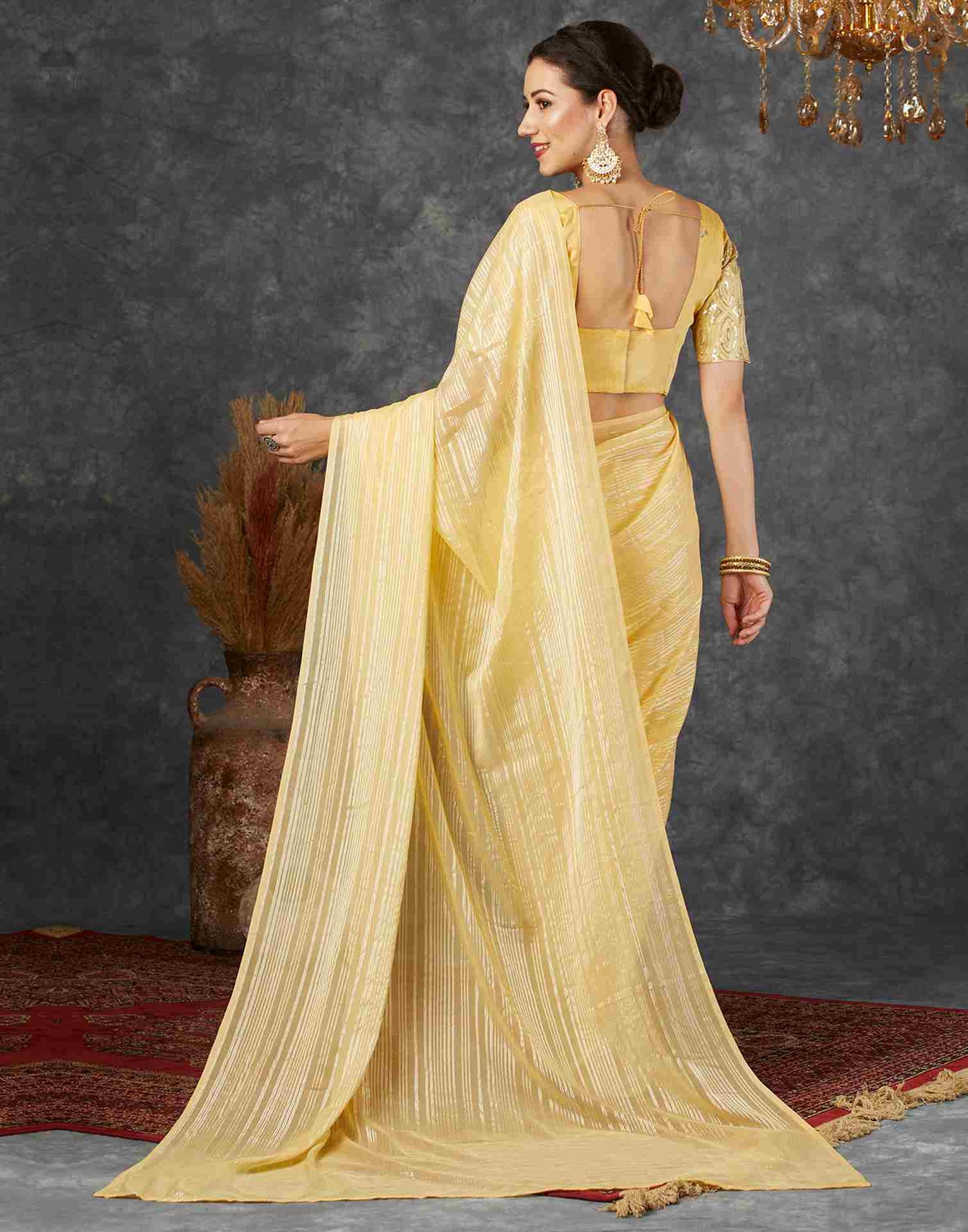 Light Yellow Georgette Plain Saree