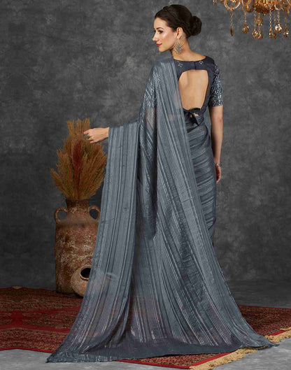 Dark Grey Georgette Plain Saree