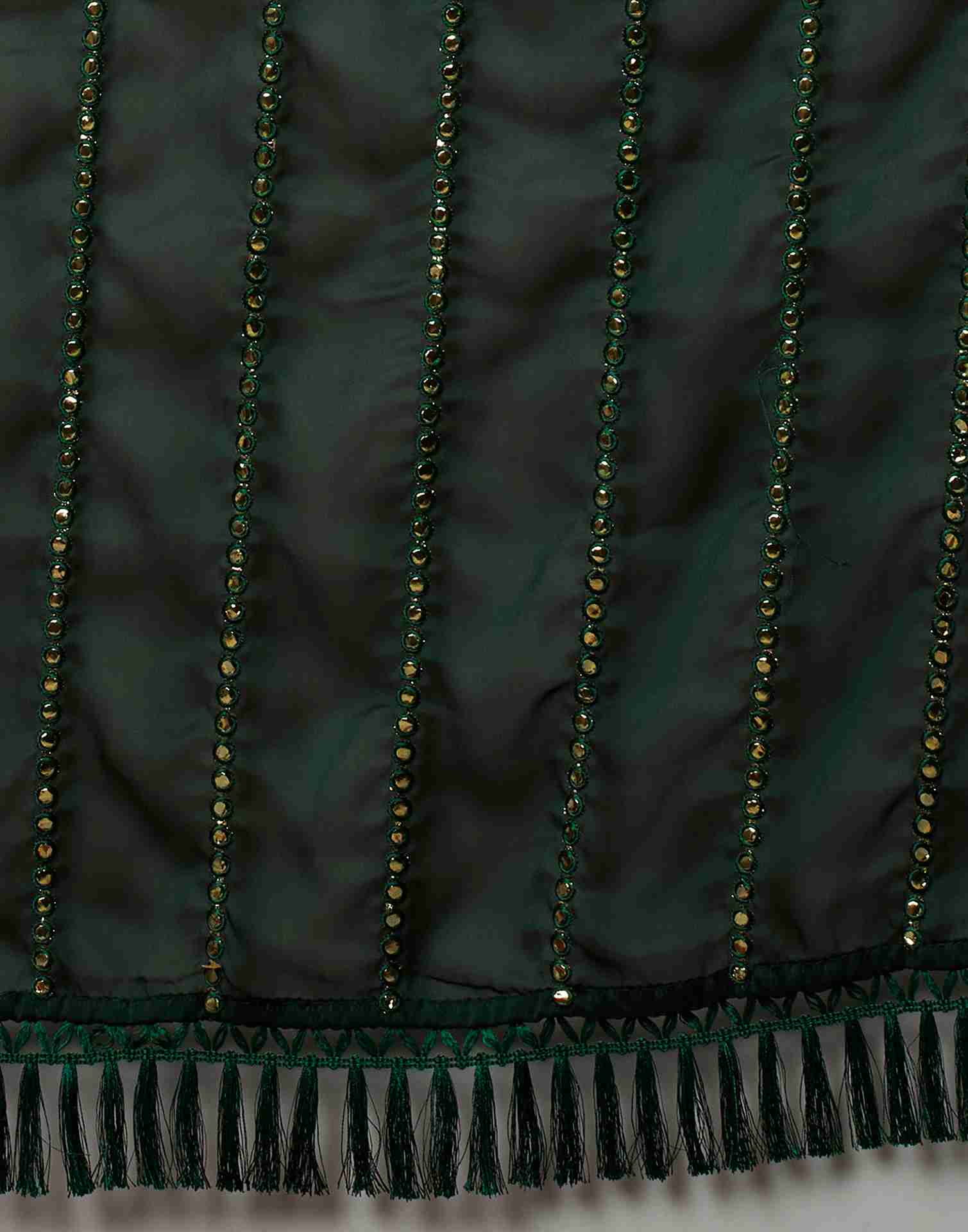 Dark Green Georgette Plain Mirror Work Saree