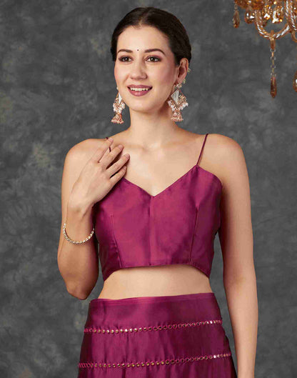 Deep Magenta Georgette Plain Mirror Work Saree