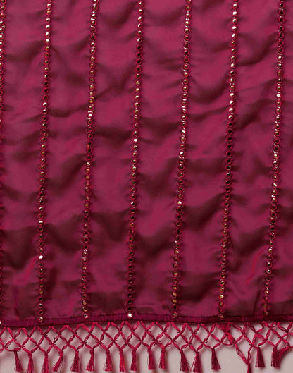 Deep Magenta Georgette Plain Mirror Work Saree